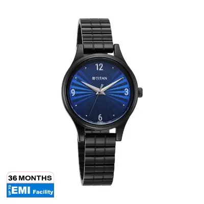 Picture of Titan 2679Nm02 Karishma Quartz Analog Blue Dial Black Stainless Steel Strap Watch For Women