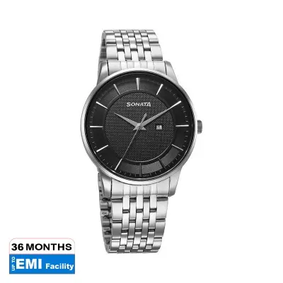 Picture of Sonata Pink Round Dial Black Strap Watch For Gents