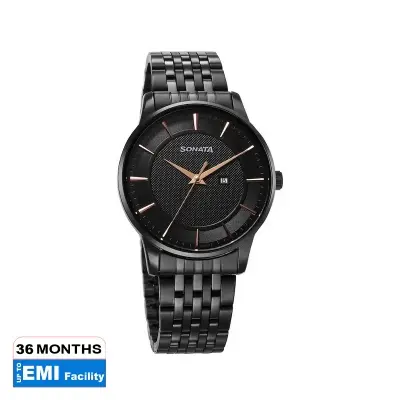 Picture of Sonata Quartz Multifunction Silver Dial Brown Leather Strap Watch For Men