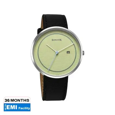 Picture of Sonata Quartz Multifunction Green Dial Green Leather Strap Watch For Men