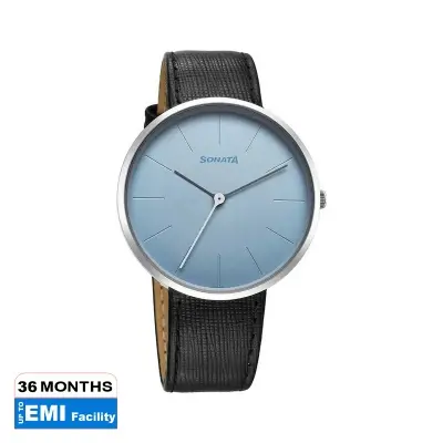 Picture of Sonata Quartz Multifunction Black Dial Black Leather Strap Watch For Men