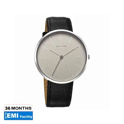 Picture of Sonata Quartz Analog Black Dial Black Leather Strap Watch For Men