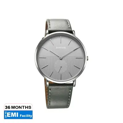 Picture of Sonata Quartz Analog Silver Dial Black Leather Strap Watch For Men