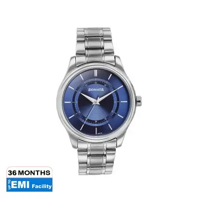 Picture of Sonata Silver Round Dial Black Strap Watch For Gents