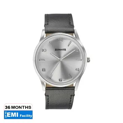 Picture of Sonata Grey Round Dial Black Strap Watch For Gents