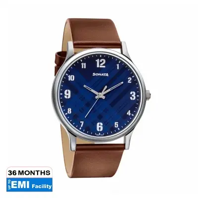 Picture of Sonata Black Round Dial Blue Strap Watch For Gents