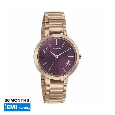 Picture of Sonata Pink Round Dial Rose Gold Strap Watch For Ladies