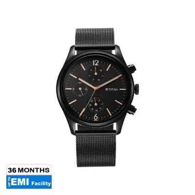 Picture of Titan Neo Black & Gold Quartz Analog with Day and Date Black Dial Stainless Steel Strap Watch for Men