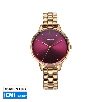 Picture of Titan Neo Quartz Analog Maroon Dial Rose Gold Metal Strap Watch For Women