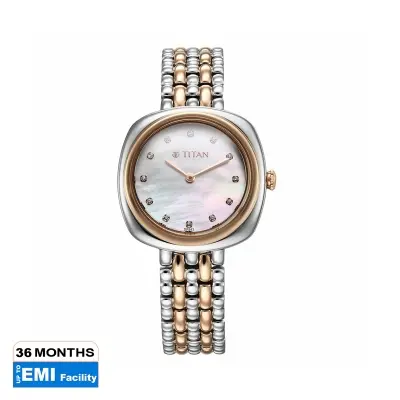 Picture of Titan Aura Quartz Analog White Mother Of Pearl Dial Rose Gold and Silver Stainless Steel Strap Watch for Women