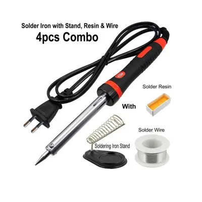 Picture of Soldering Iron 4pcs Combo Pack (Soldering Iron 60 Watt, Soldering Wire lead, Rosin, Stand)- Tatal Soldering iron 220V 60 watt Stander Quality Soldering iron Combo Pack (Multicolor)