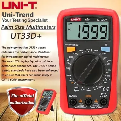 Picture of UNI-T UT33D+ Mini Digital Multimeter 600V NCV Palm Size Manual Range AC DC Voltmeter Ammeter Resistance Capatitance Tester