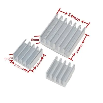 Picture of Factory Aluminum Heatsink Raspberry PI Cooling Fin Amplifier Cooler Sliver Custom IC Radiator with 2pcs 8x8x4mm 1pc 14*14*6mm
