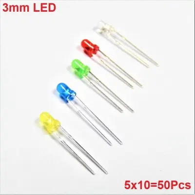 Picture of 50Pcs 3mm LED Mixed Color Red Green Yellow Blue White (Multicolor)
