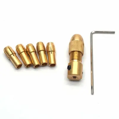 Picture of Small Drill Chuck Set 5mm Electric Motor Drill Chuck Micro-Twist Drill Chuck Tool Set 0.5-3.0mm drill collet for 775 DC Motor (Gold)