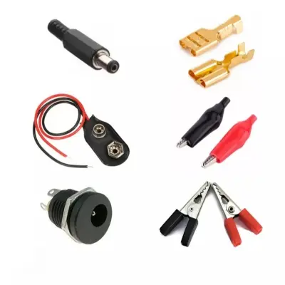 Picture of Combo Connector's DC Jack, Alligator clip, 9 Volt Battery Connector and DC Panel Mount Socket, Female Wire Spade Connector (Multicolor)