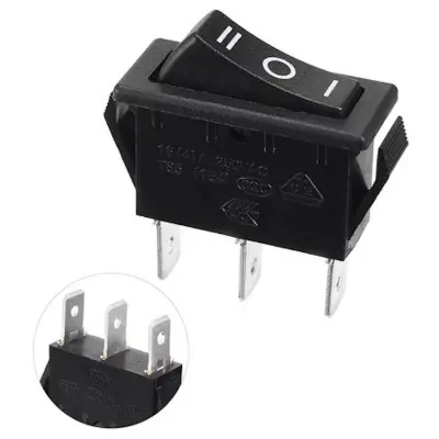Picture of ON-OFF-ON 15A KCD3 Rocker Switch 15A 250V 3 Pin BLACK Color Switches 3Pin On Off On 3 Positions Power Switches For Auto Car Boat IPS UPS Heat Machine Drill Machine (Black)