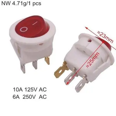 Picture of 2Pcs- WHITE BLACK Color 3 Pin KCD1 Rocker Switches AC 250V 10A 3Pin On Off Full Illuminated Neon RED Indicator SPST Power Switch For Auto Car Boat IPS UPS (Multicolor)