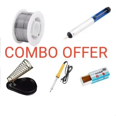 Picture of Soldering Tools Kit Combo (60w iron+desoldering pump+soldering wire+stand+rosin) (Silver)