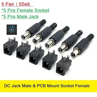 Picture of 5Pair 5V 12V 24V DC Jack Male & PCB Mount Socket Female DC Power Jack 2.1mm Plug Socket Power Supply - Versatile Power Connection Solution (Black)