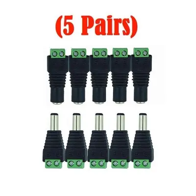 Picture of 5 Pairs- 2.1X5.5Mm Dc Male Female Jack Plug Connector Power Supply Adapter For Cctv Camera Led Strip Lamp Lighting Lights - Multi Plug (Multicolor)