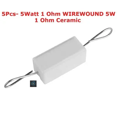Picture of 5Pcs- 5Watt 1 Ohm WIREWOUND 5W 1 Ohm Ceramic Cement Power Wirewound Resistor 1 Ohm 5Watt Wire Wound 2Pin Leads Fixed Cement Resistor 5% Tolerance (White)