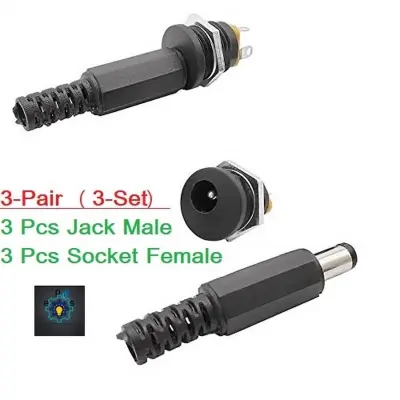 Picture of 3Pair- 5V 12V 24V DC Jack Male & Panel Mount Socket Female DC Power Jack 2.1mm Plug Socket Power Supply (Black)