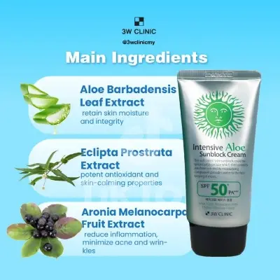 Picture of 3W Clinic Intensive Aloe Sunblock Cream SPF50+