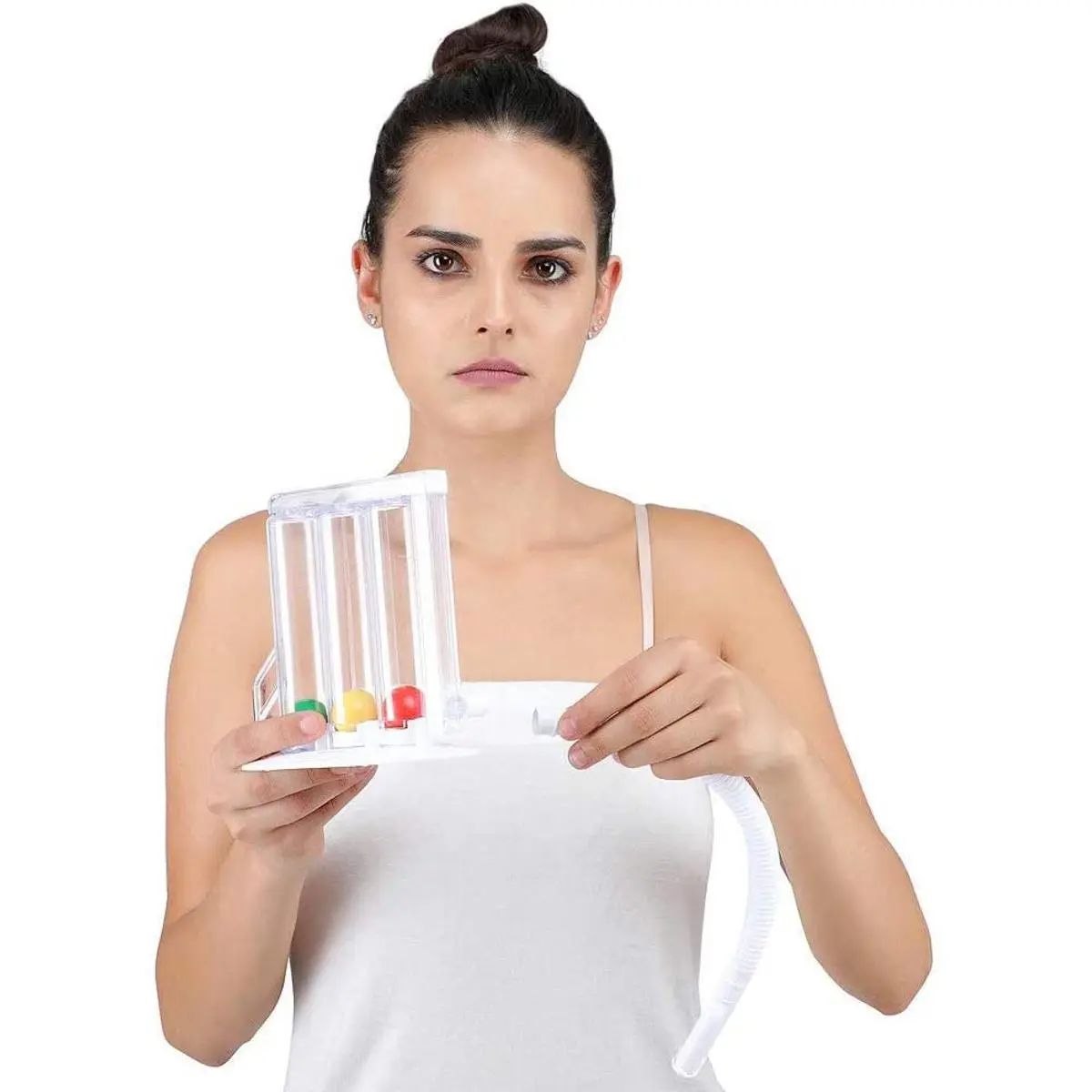 Picture of Respirometer Exerciser, 3-ball Incentive Spirometer Breathing Respiratory Exerciser Lung Function Training Instrument (BSMI), HealthAndYoga(TM) Deep Breathing Exerciser - Breath Exercise Measurement System, Made in China