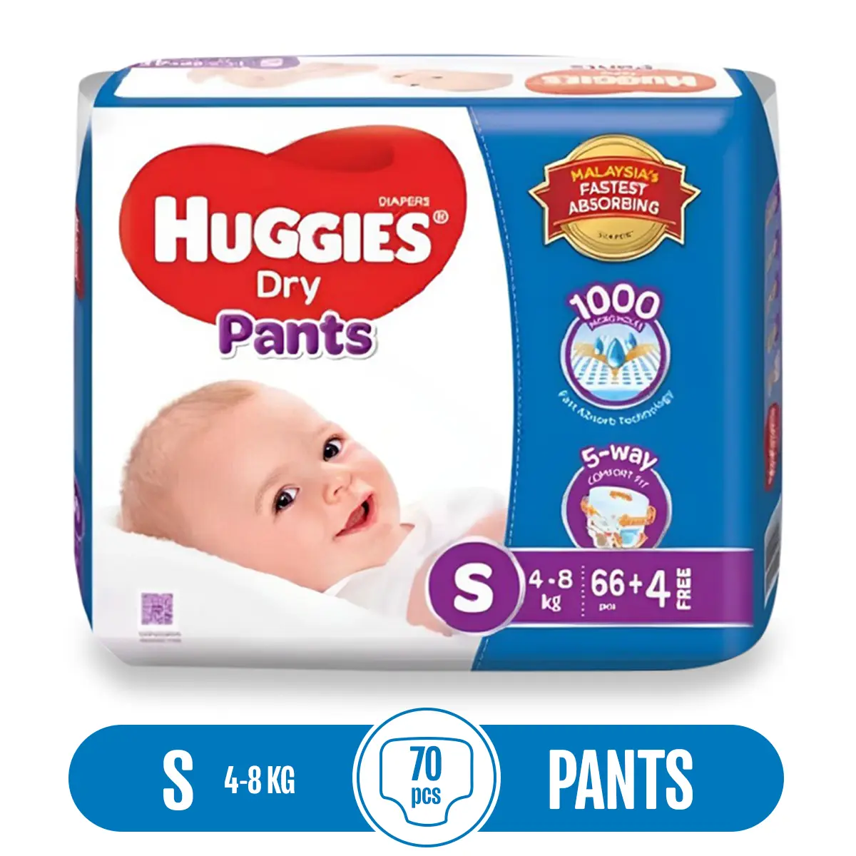 Picture of Huggies Dry Pant Diaper For Baby S (4-8Kg) - 70 Pcs