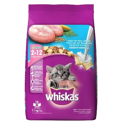 Picture of Whiskas Dry Cat Food Ocean Fish with Milk, 3kg Pack, (2-12 months)