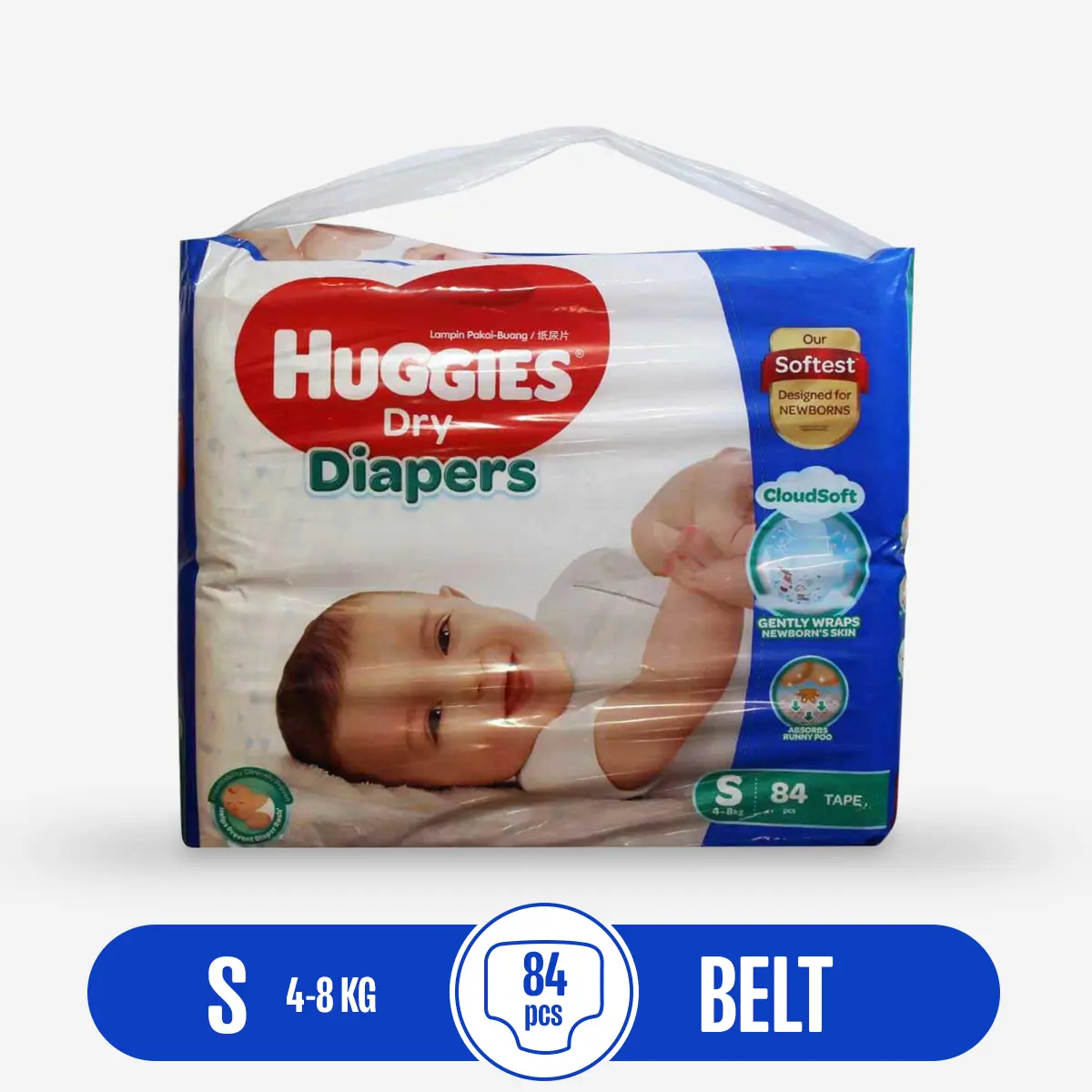 Picture of Huggies Dry Belt Baby Diaper S (4-8 KG)-80 Pcs