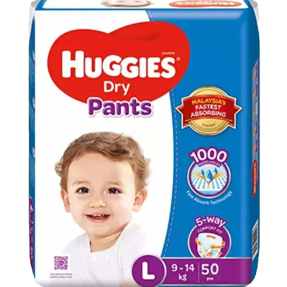 Picture of Huggies Dry Large Pant Diaper 9-14Kg - 50 Pcs, Made in Malaysia