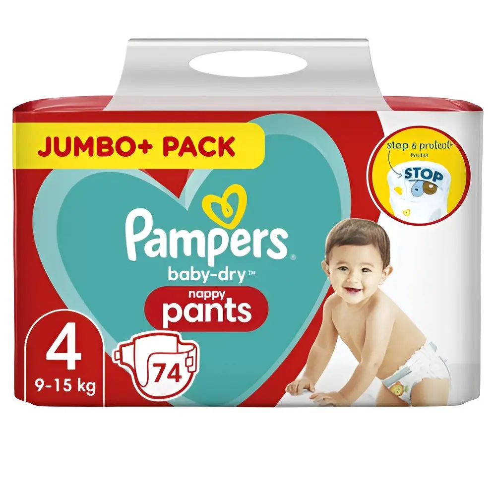 Picture of Pampers Baby Diaper Pants System Size 4, 9-15kg 74 Pcs Pack, Made in UK