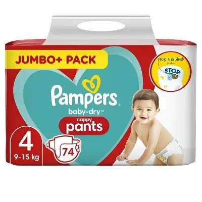 Picture of Pampers Baby Diaper Pants System Size 4, 9-15kg 74 Pcs Pack, Made in UK