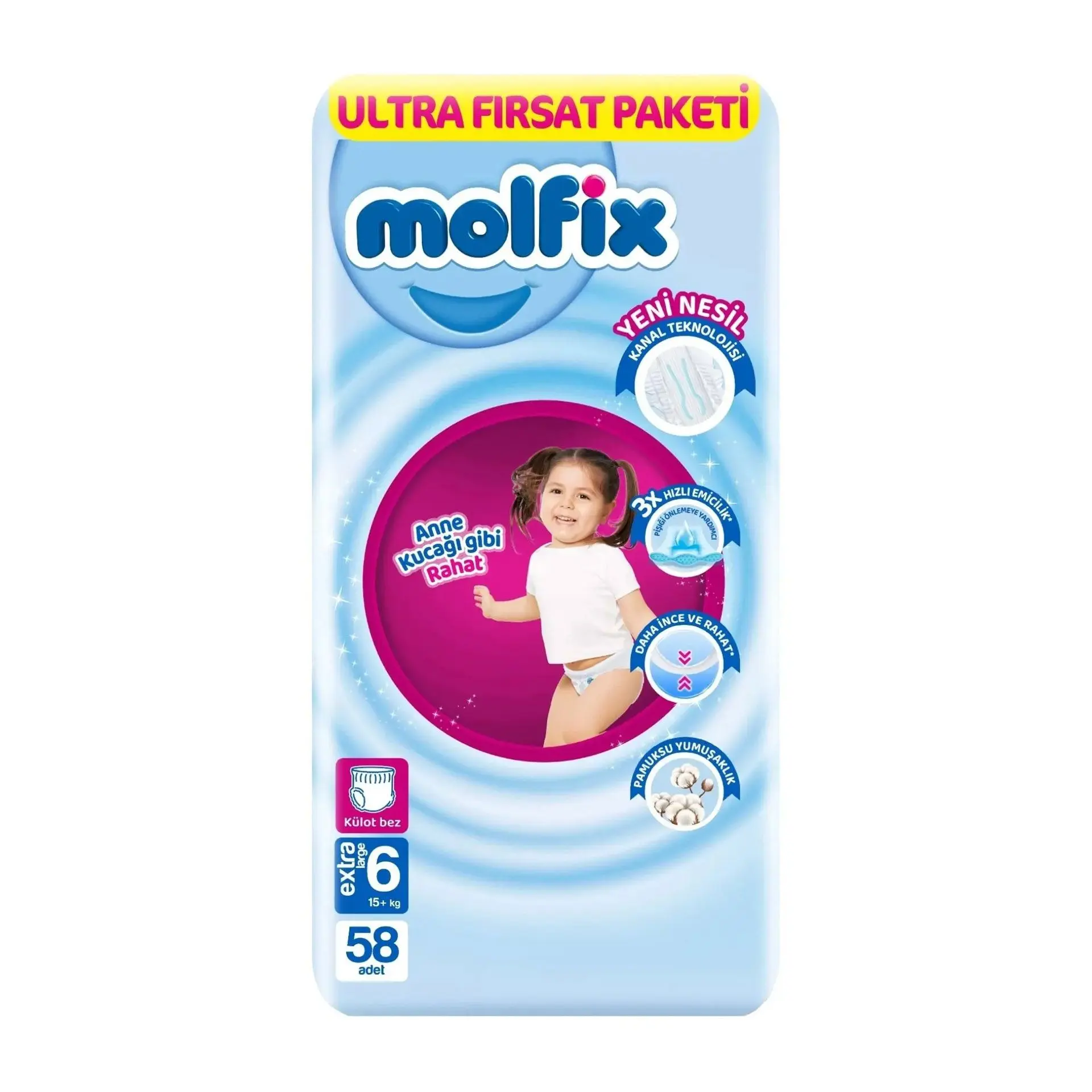Picture of Molfix 6 Pants Baby Diapers(15+kg) 58 Pcs, Turkey