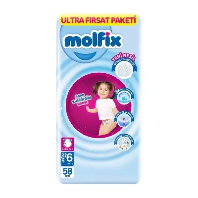 Picture of Molfix 6 Pants Baby Diapers(15+kg) 58 Pcs, Turkey