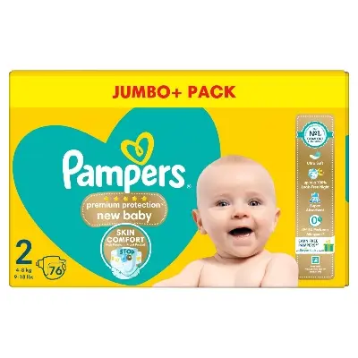 Picture of Pampers Diapers Newborn Size 2 Belt 4-8kg 76 Pcs Pack, Made in UK