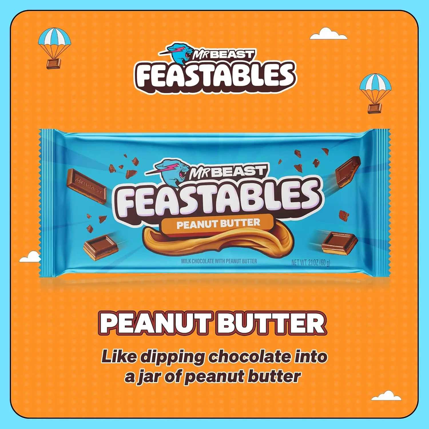 Picture of Feastables Mr Beast Peanut Butter Chocolate Bar 60g, Made in USA