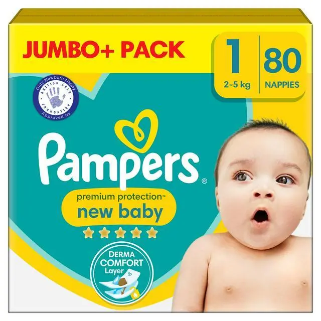 Picture of Pampers Premium Protection New Baby Jumbo Pack Size 1, UK 80 Pcs Box