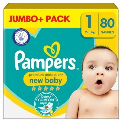 Picture of Pampers Premium Protection New Baby Jumbo Pack Size 1, UK 80 Pcs Box