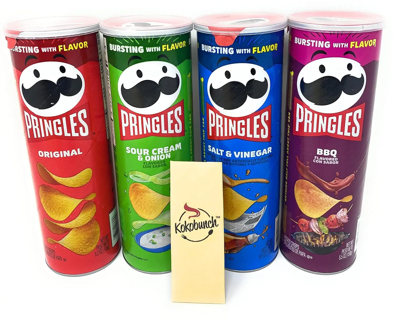 Picture of Pringles Chips Variety Pack - Original, Sour Cream & Onion, Salt & Vinegar, BBQ - 4 Pcs, Made in USA