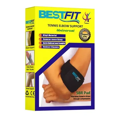 Picture of BESTFIT Tennis Elbow Support Brace (Black) – Adjustable Elbow Support for Tendonitis, Sprain, Arthritis, Golfer’s & Tennis Elbow – Sports Medicine Health Care Equipment for Basketball, Baseball & More(Black)