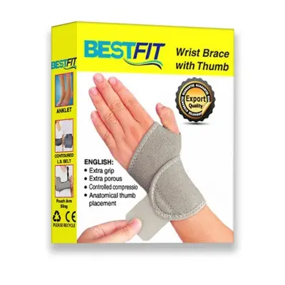 Picture of BestFit Wrist Brace with Thumb for Men & Women – 1Pc Adjustable Wrist Support Wrap for Arthritis, Tendinitis & Injury – Compression Strap for Pain Relief & Stability - Universal size(Grey)