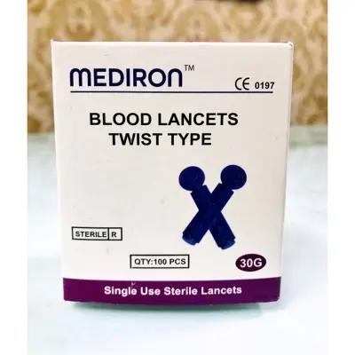 Picture of Mediron Blood Lancets Twist Type 30G – 100pcs Sterile Round Needles for Glucometer Pen | Painless Single-Use Blood Lancet Needles(Blue)