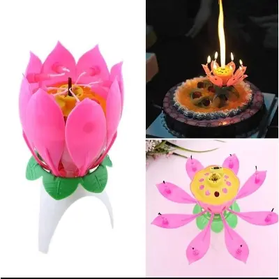 Picture of Happy birthday music candle/lily candle/Happy birthday rotate music candle/shapla candle - Lite pink