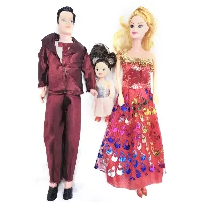 Picture of Family Doll Set/Barbie Doll Set/Putul Set/Couple Barbie Doll Set/Mom Dad Baby Doll Set/3-Pcs Doll Set - Doll - Multicolor