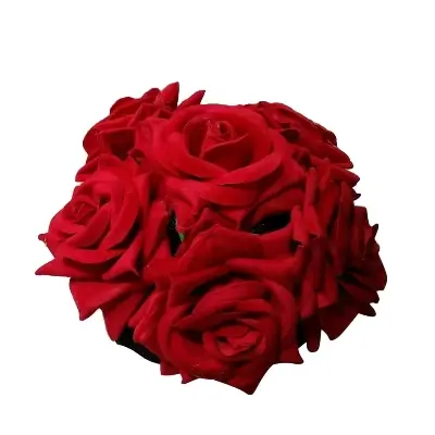 Picture of Rose Flower Khopa/Artificial Red Rose Khopa/Big Rose Flower Khopa/Gorgeous Golap Khopa - Hair Clip - Red,Int: One size