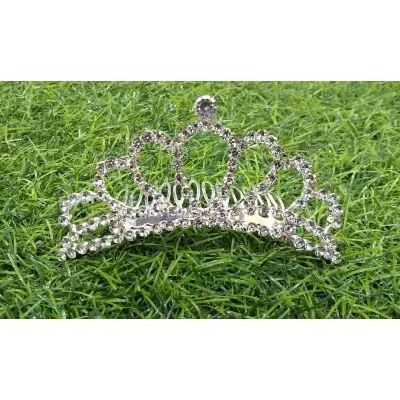 Picture of Crown/mini Hair comb crown/Girl Kids Fashion Rhinestone Princess Hair Clip Wedding Crown Hairpin Comb Tiara - Silver