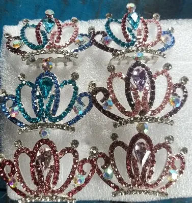 Picture of Crown/mini Hair comb crown/Girl Kids Fashion Rhinestone Princess Hair Clip Wedding Crown Hairpin Comb Tiara - Silver